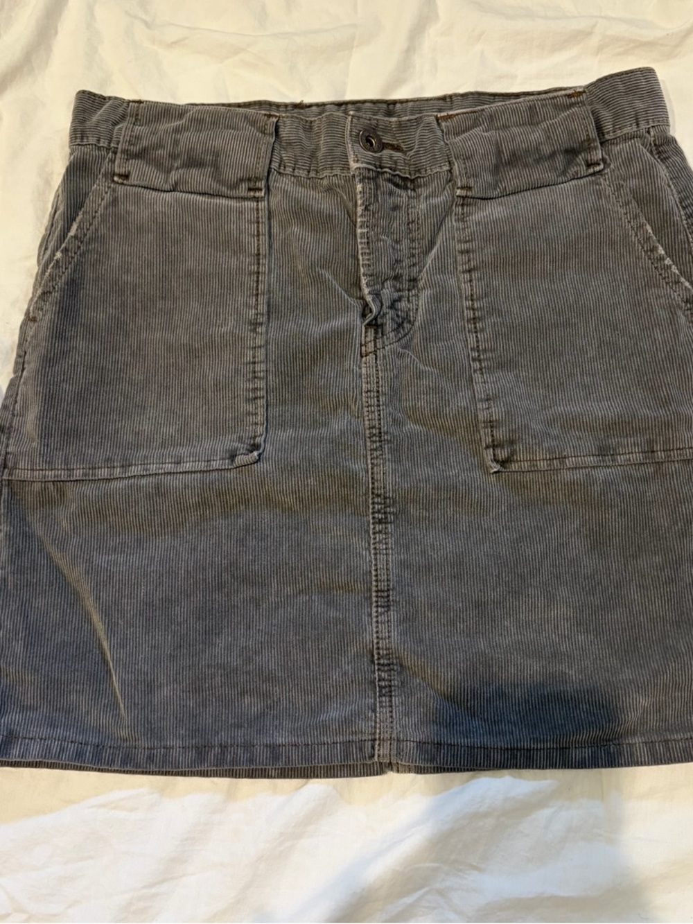 Vintage Lucky Brand Grey Corduroy Mini Skirt with Branded Button